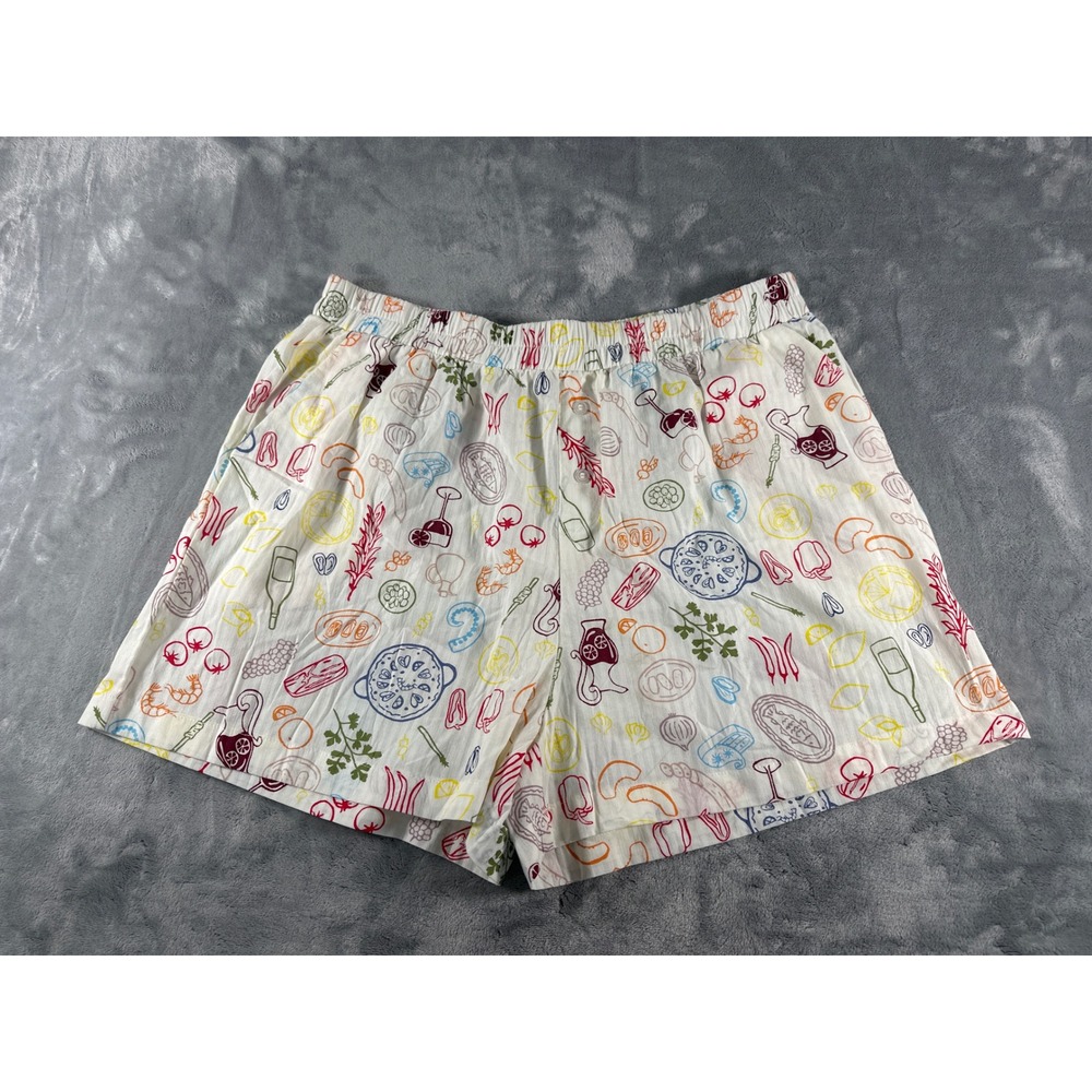 Happily Grey Mediterranean Food Print Shorts White Multi XL NWT